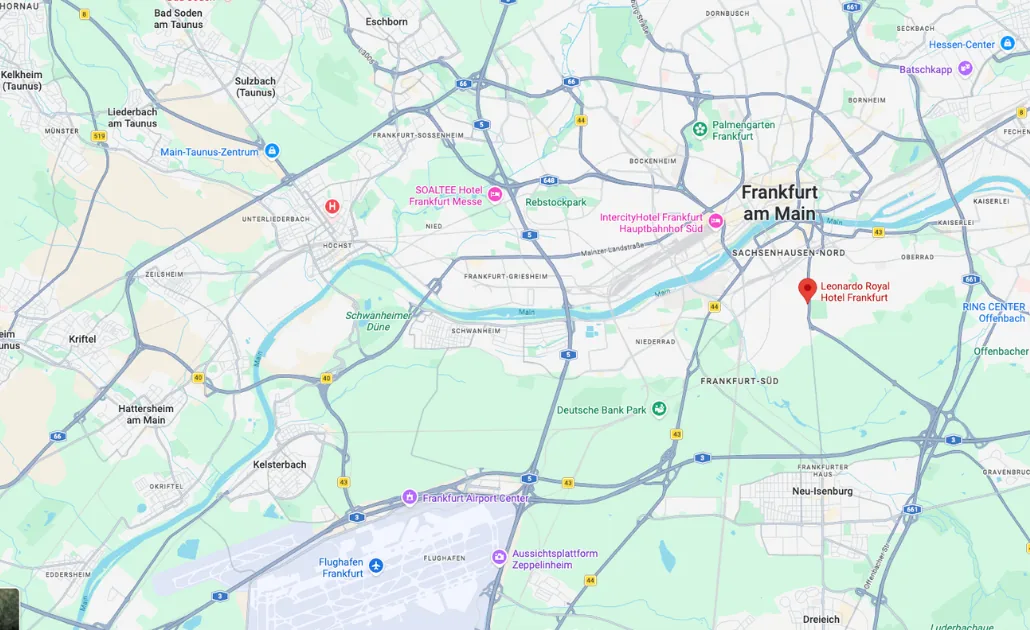 Anfahrtsskizze zum Leonardo Royal Hotel Frankfurt Sachsenhausen